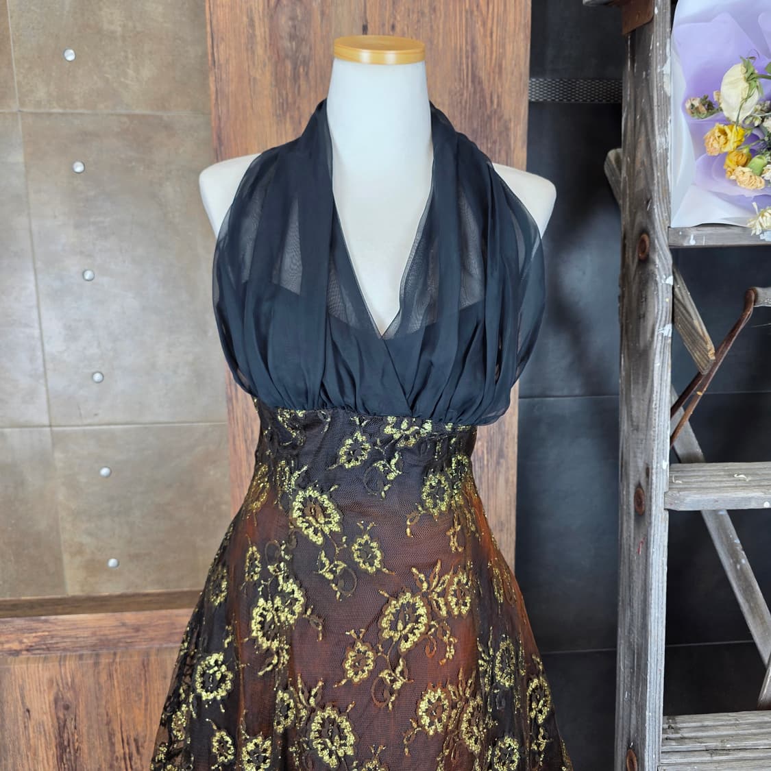 80's USA 홀터넥 홀리데이 원피스 상품이미지2