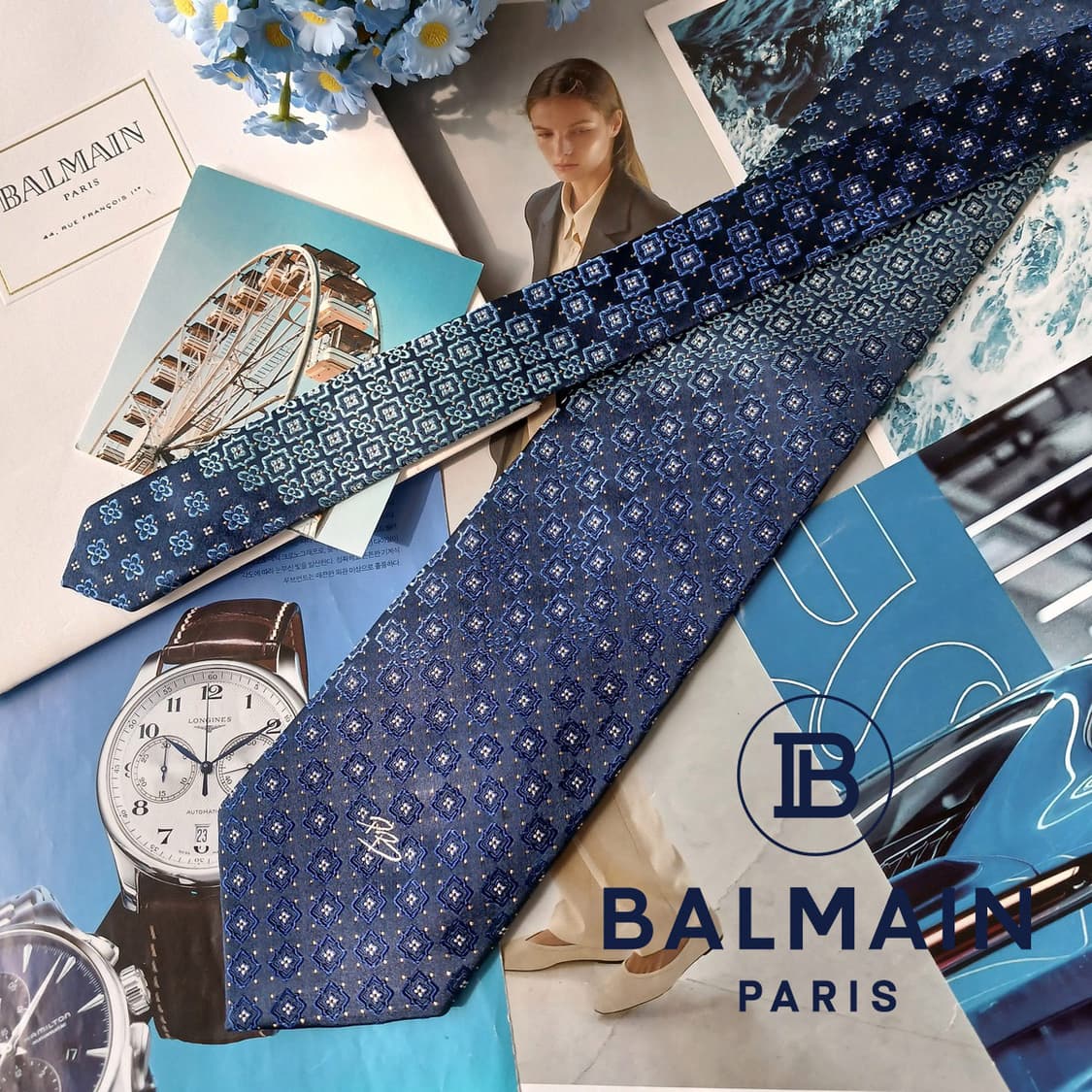 피에르 발망 실크 자카드 패턴 넥타이 9.1cm A+등급 A19787 상품이미지1