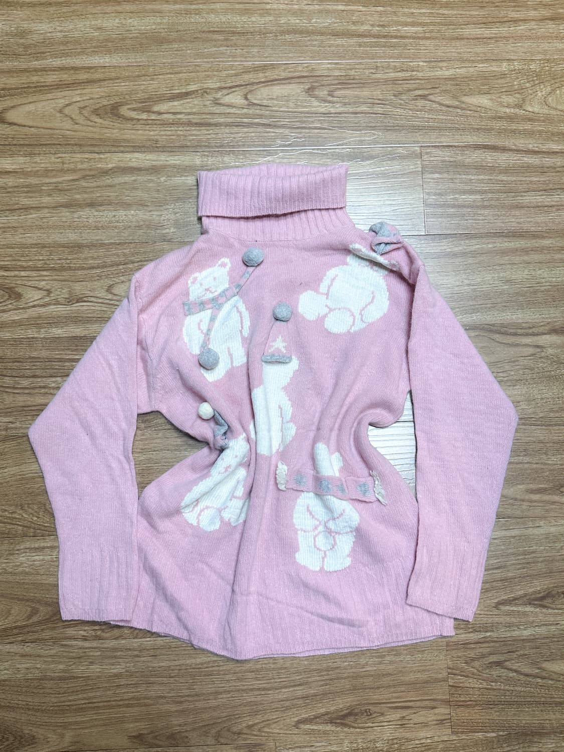 빈티지 핑크 곰돌이 니트 히메갸루 로걀 라떼 모리걸 티셔츠 리즈리사깔 상품이미지1