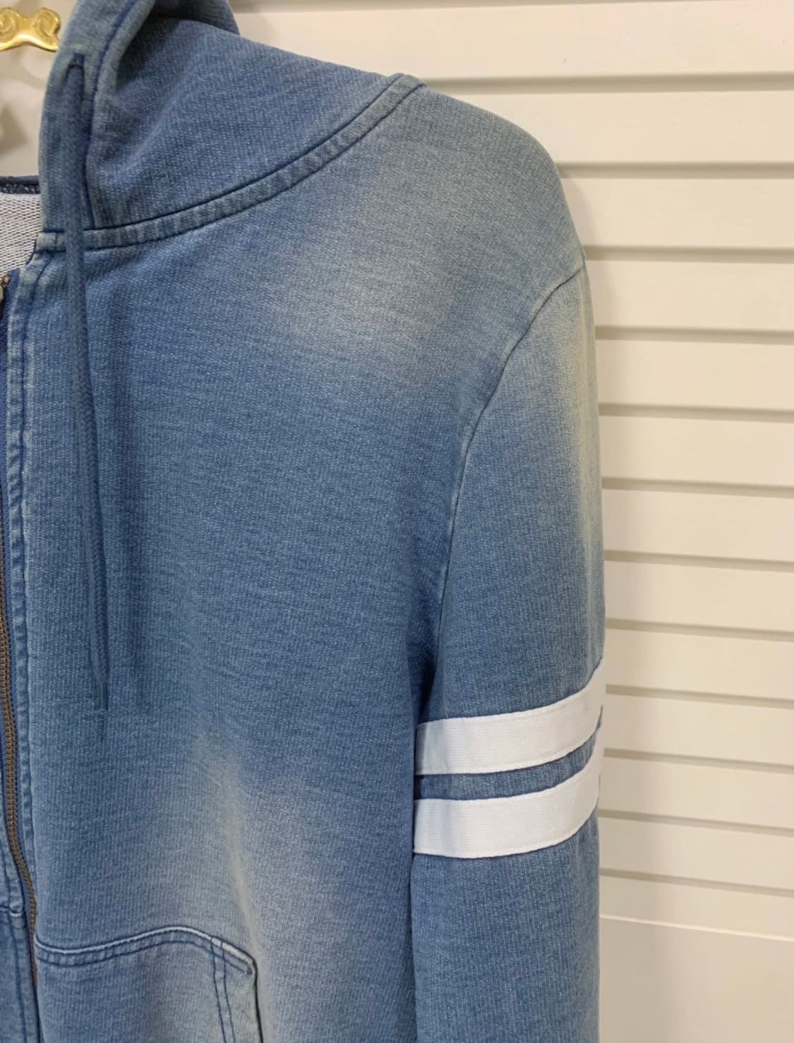 일본구입 스웻데님 래글런 후드집업 워시드블루 후디 후드티 상품이미지3