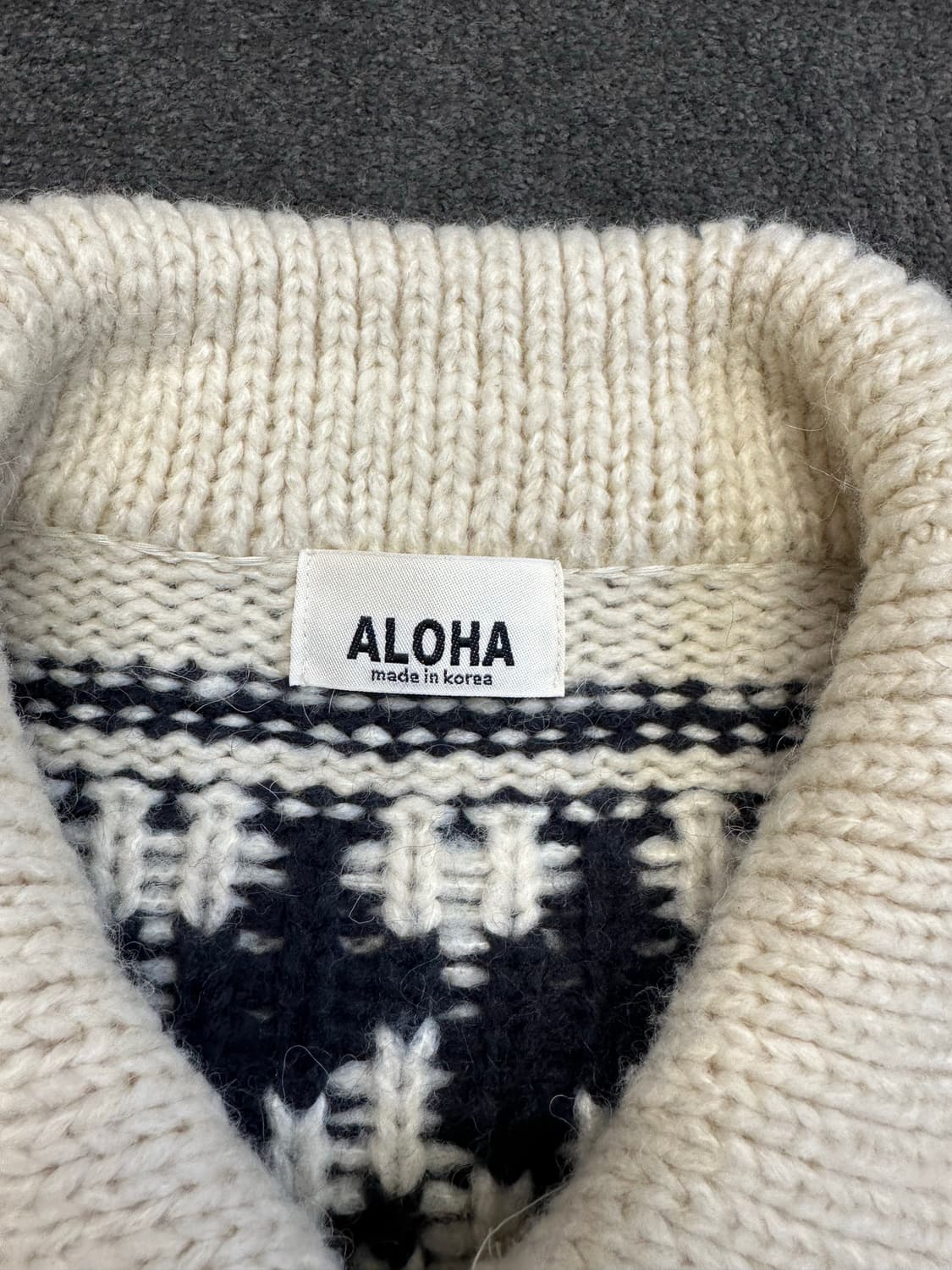 ALOHA 패턴 니트 집업 자켓 [코이찬] M 상품이미지4