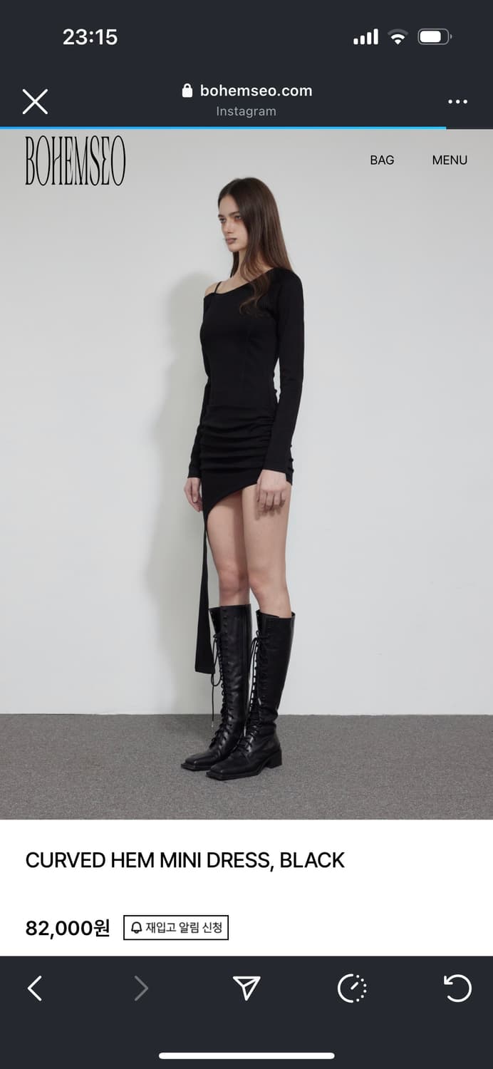 CURVED HEM MINI DRESS, BLACK 상품이미지2