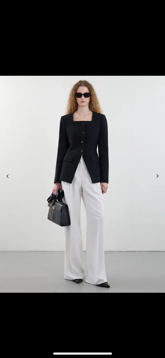 문트 모스 하이웨스트 와이드 슬랙스 화이트, 블랙 m 상품이미지1