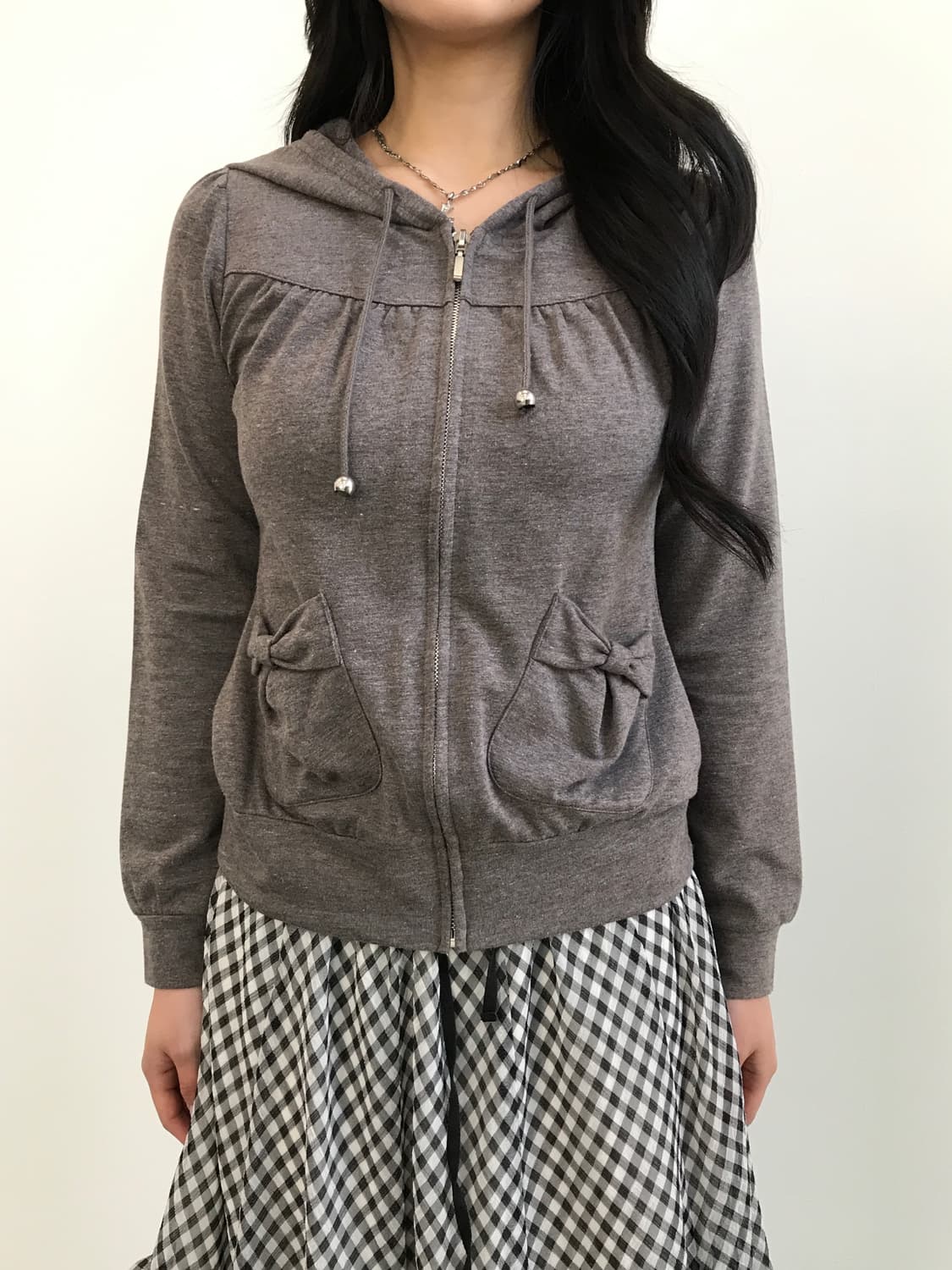 Jpn Brown Ribbon-Pocket Zip-Up Hoodie 상품이미지2