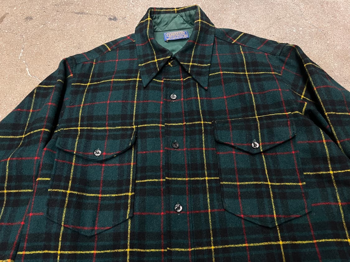 70‘s 펜들턴 울 체크 셔츠 그린 상품이미지4