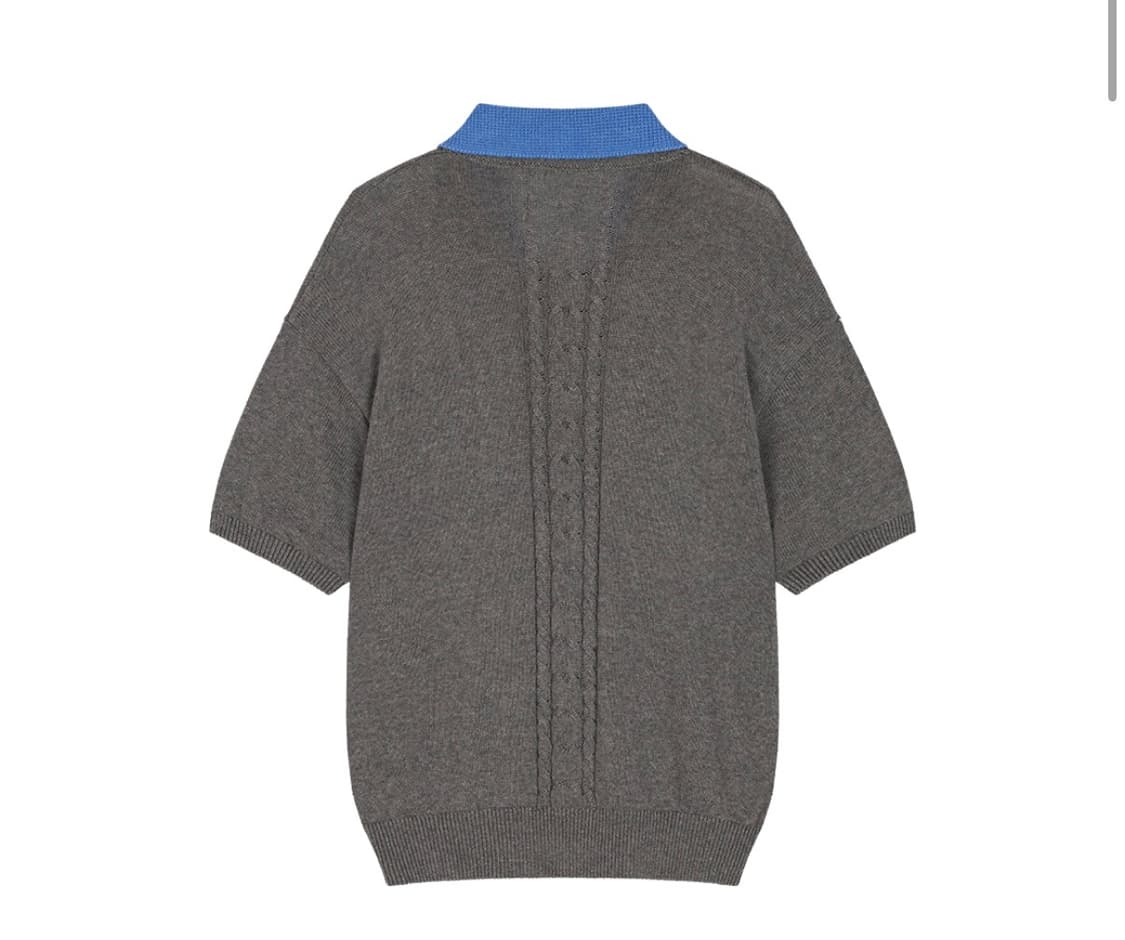 웨이비니스 토글드 페탈 카라 브이넥 하프 니트 그레이 블루 3사이즈 상품이미지2