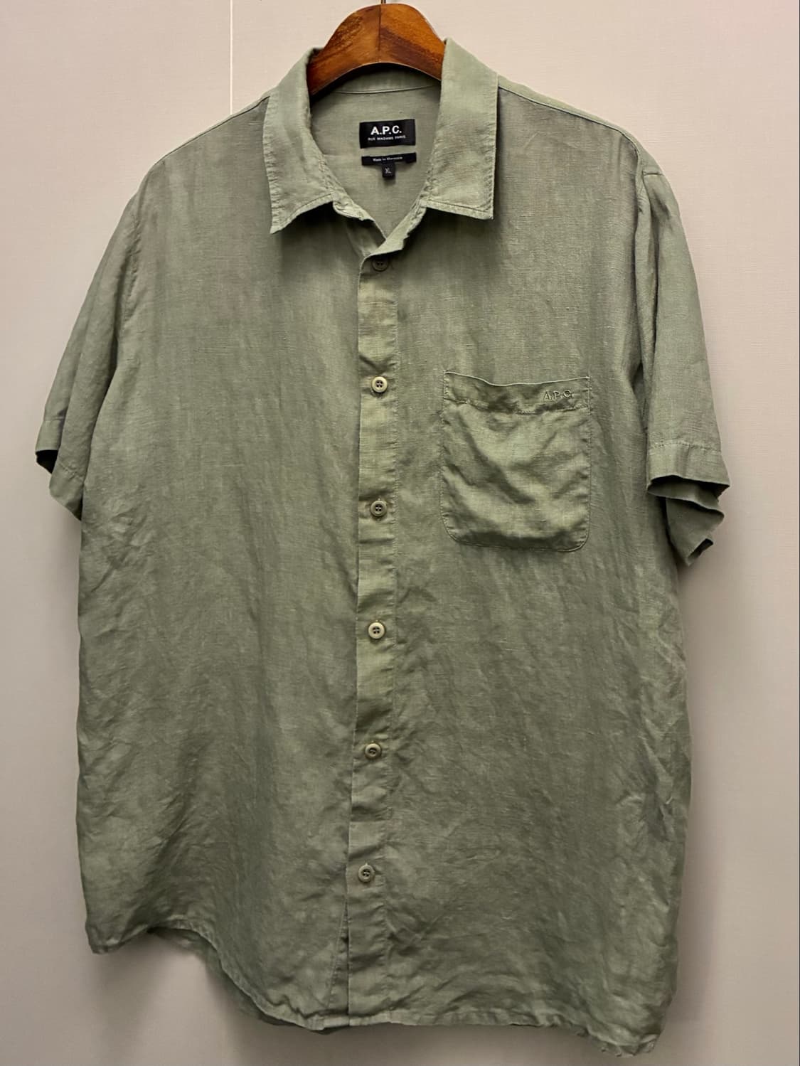 (L~XL)APC 아페쎄 리넨 포켓 릴렉스 반팔셔츠 올리브 상품이미지2