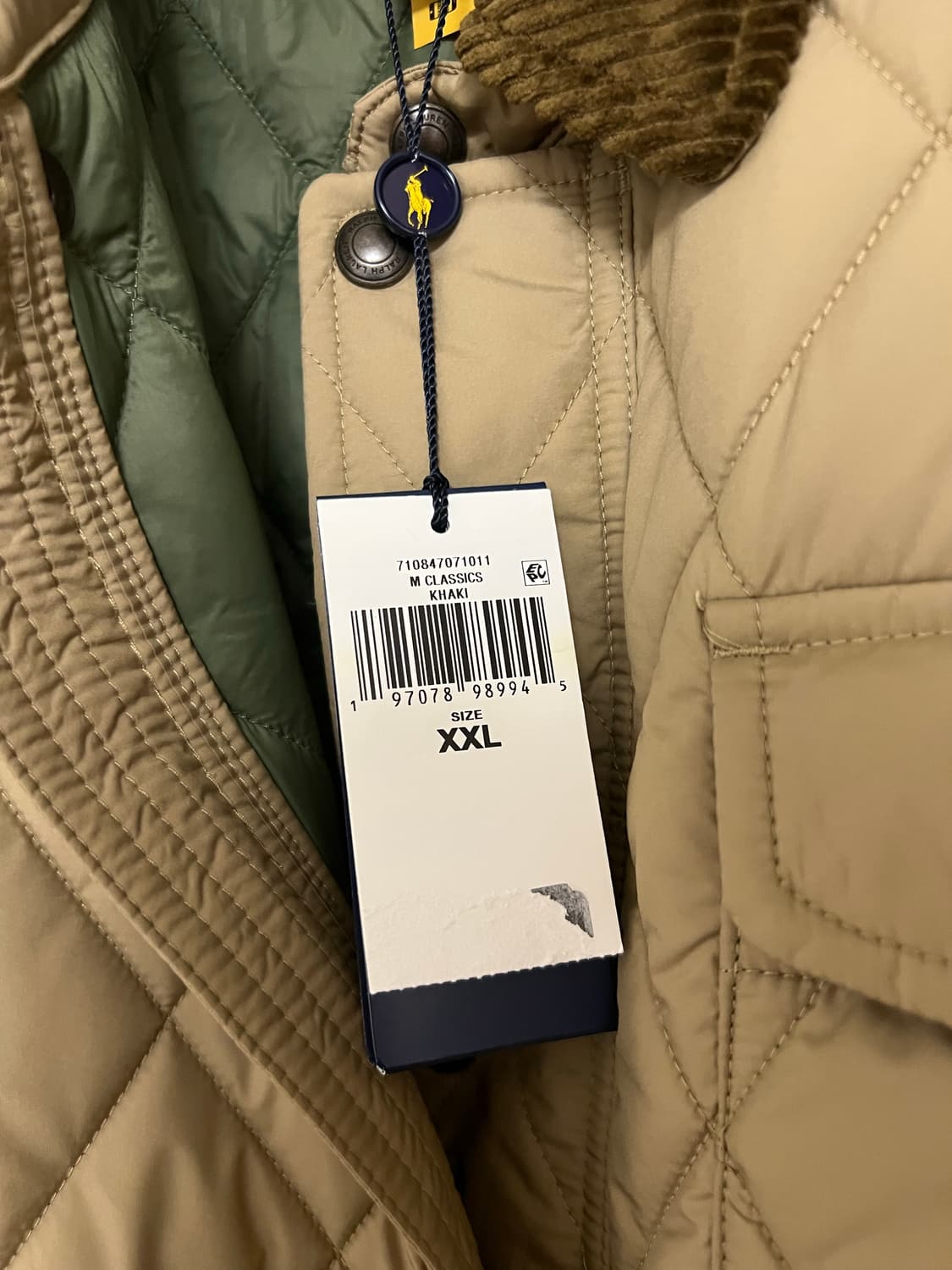 폴로 랄프로렌 퀼팅 자켓 경량패딩 카키 XXL 상품이미지3