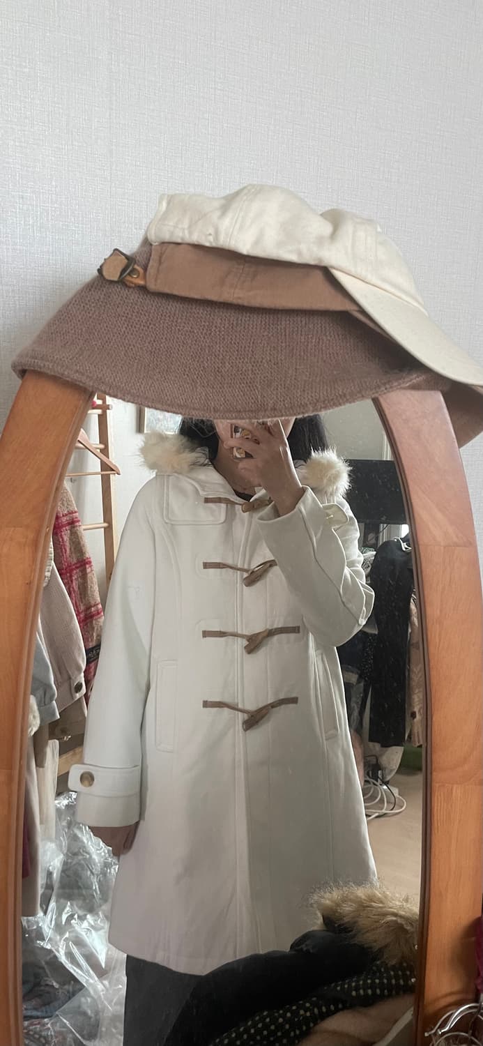 모리걸 빈티지 아이보리 퍼후드 떡코🤍❄️ 상품이미지4