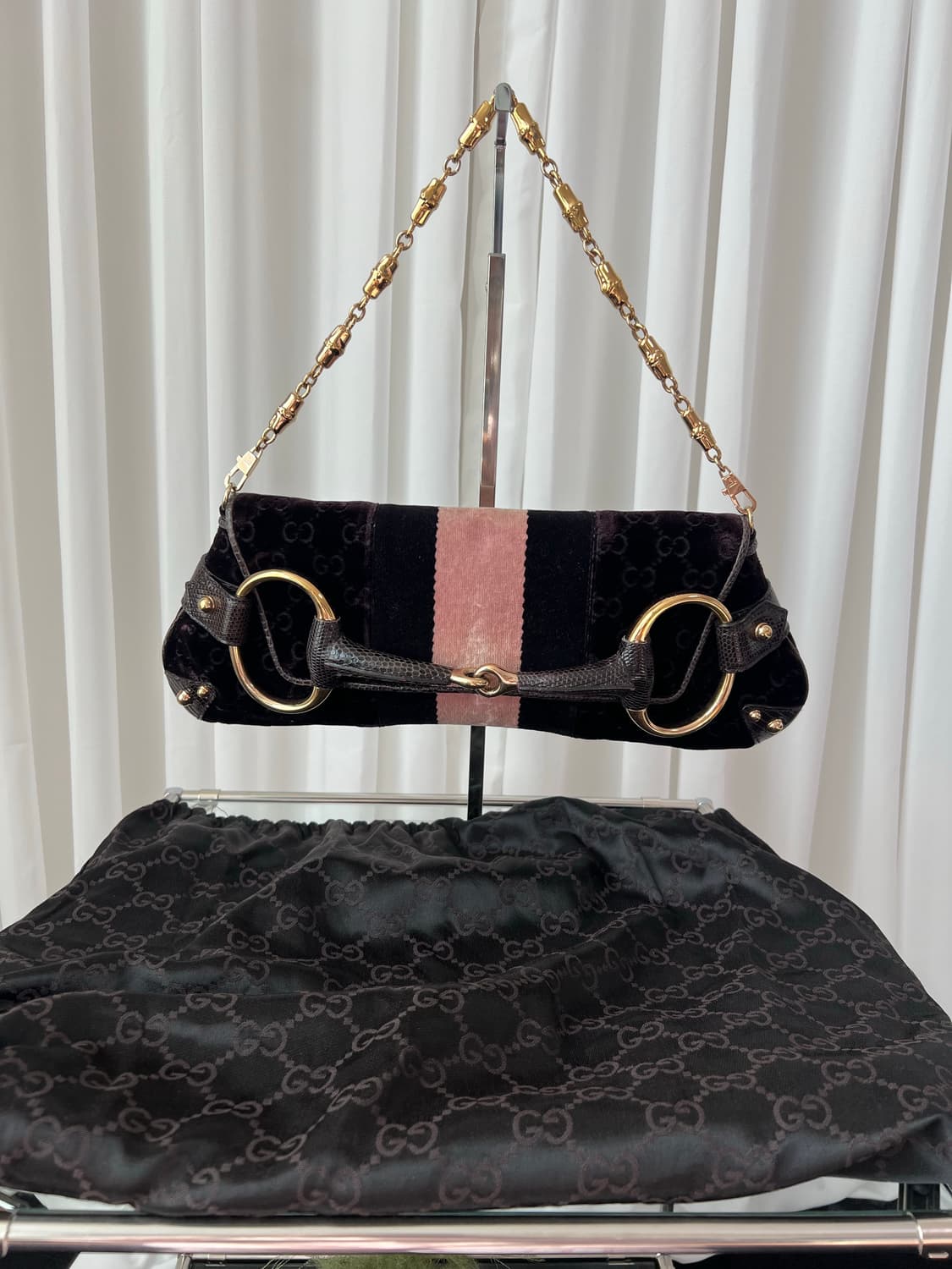 Rare 구찌 홀스빗 FW2004 벨벳 리자드 숄더백 상품이미지3