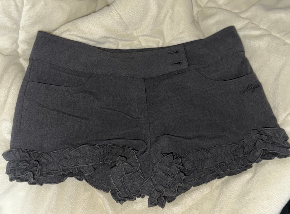 일리고 숏 팬츠 프릴 로우 버튼 쇼츠 차콜 반바지 상품이미지2