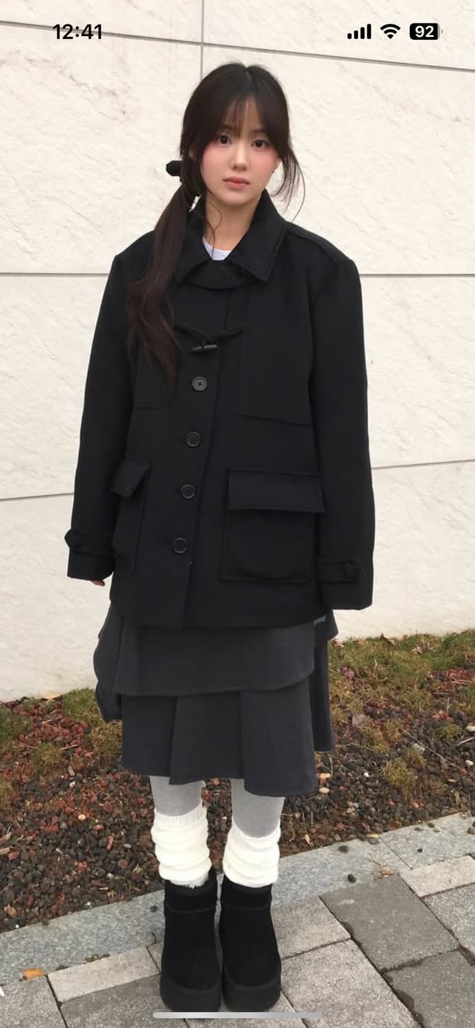 로긴앤로지 더플 포인트 모노 하프코트 블랙 상품이미지3