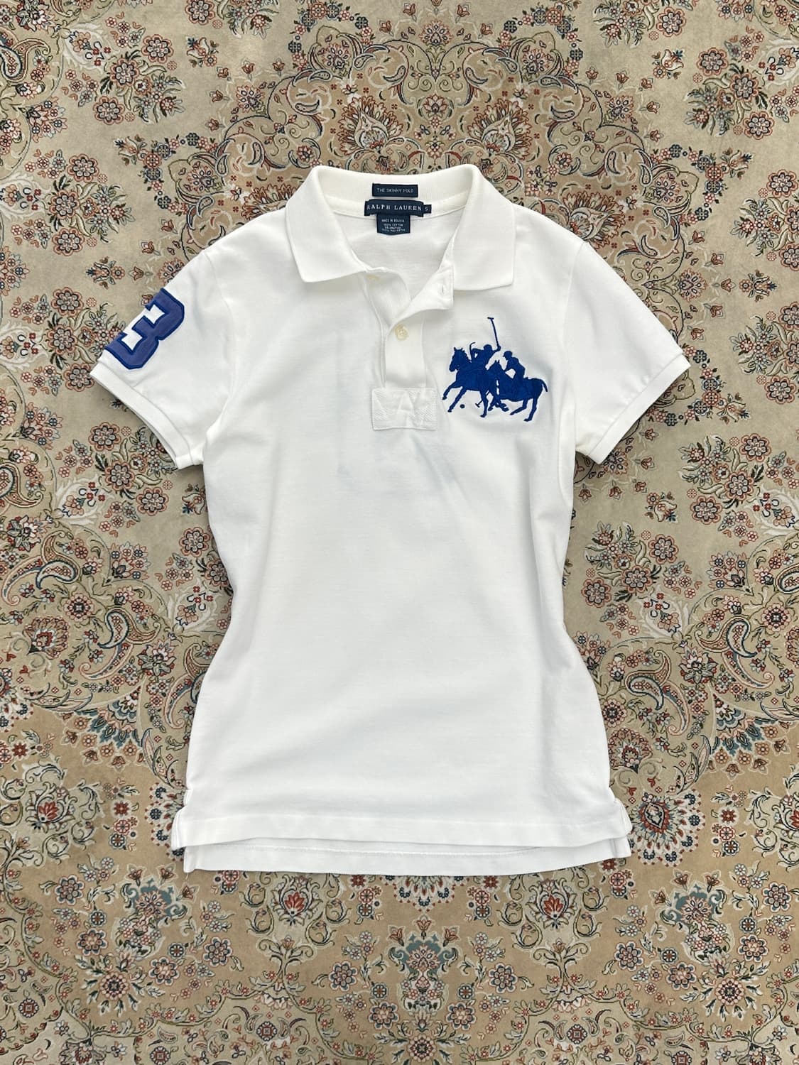 랄프로렌 화이트/블루 슬림핏 더블 빅포니 카라티 상품이미지1