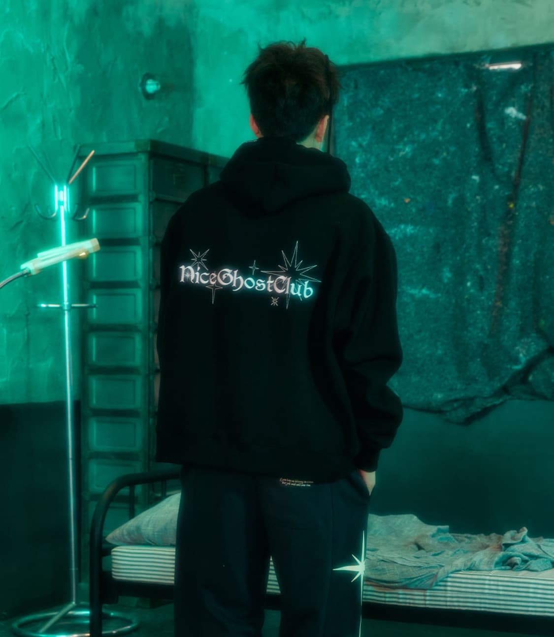 나이스고스트클럽 샤이닝 로고 후드 집업 블랙 L 상품이미지2