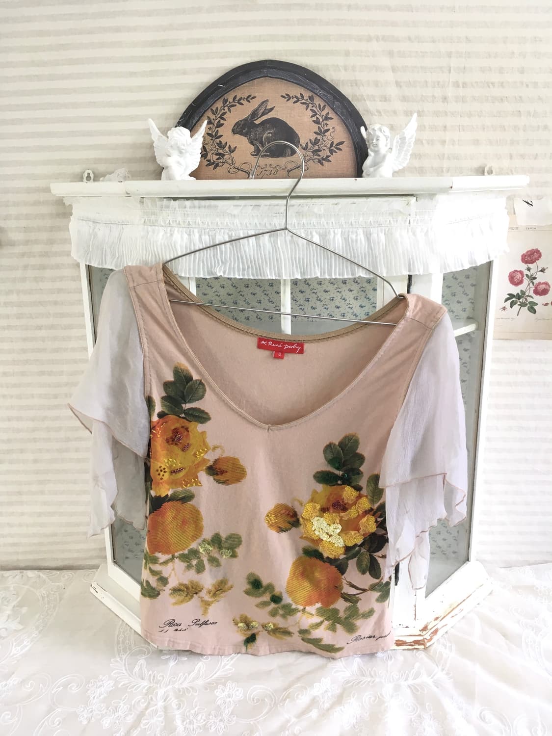 일본빈티지 핑크 페어리 쉬폰 비즈 블라우스 상품이미지5