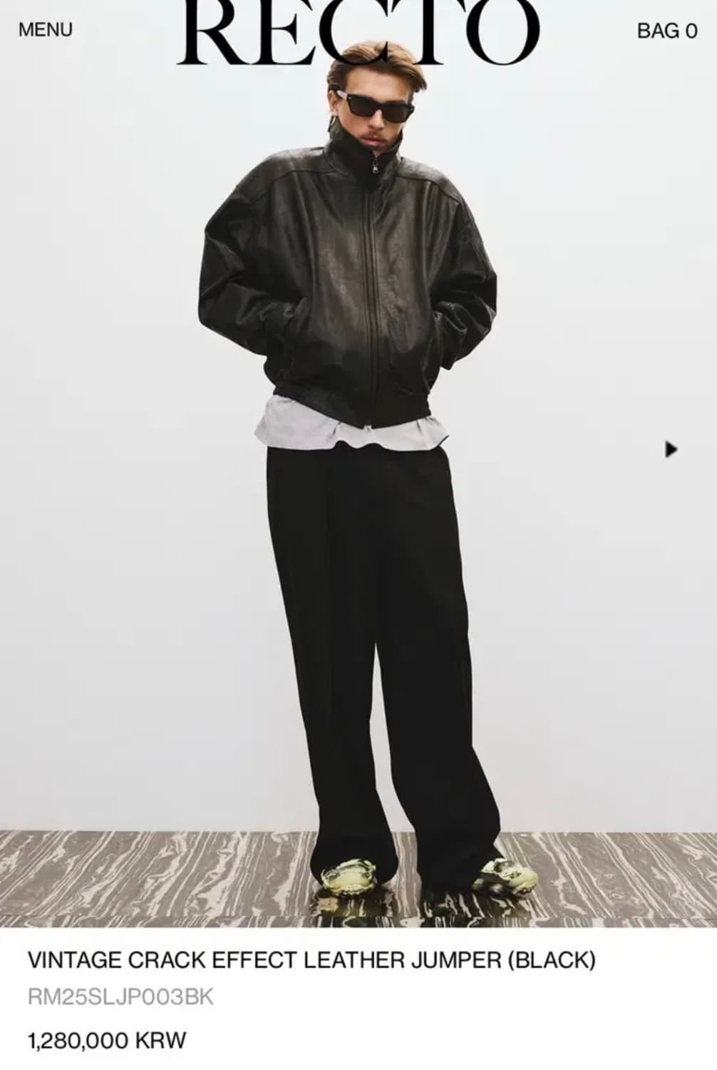 렉토 하이넥 크랙 레더 점퍼 M 상품이미지1