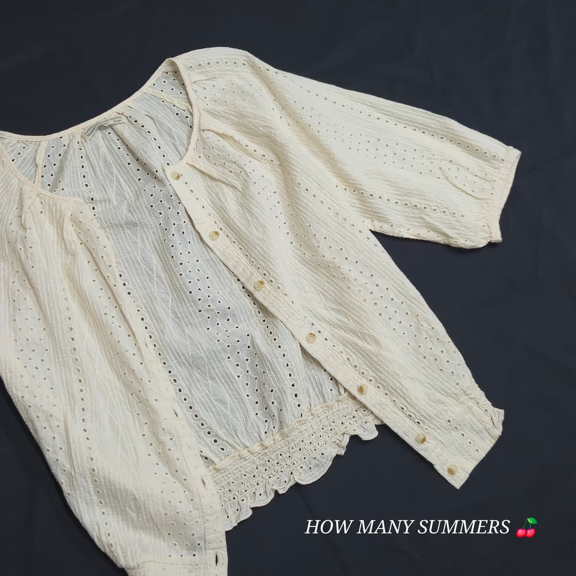 일본 수입빈티지 허니써클로즈 화이트 펀칭 자수 가디건 코튼 100% 상품이미지6