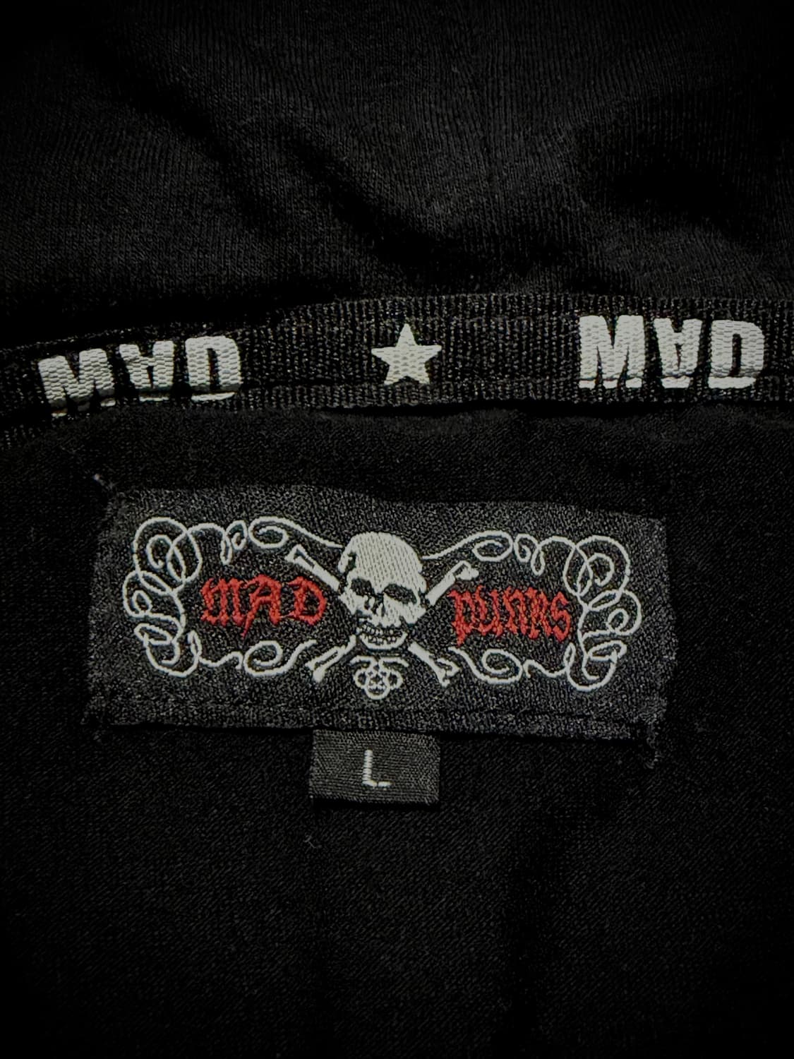 MAD PUNKs 로즈 십자가 그래픽 레드 체크 펑크 후드 반팔티 상품이미지9