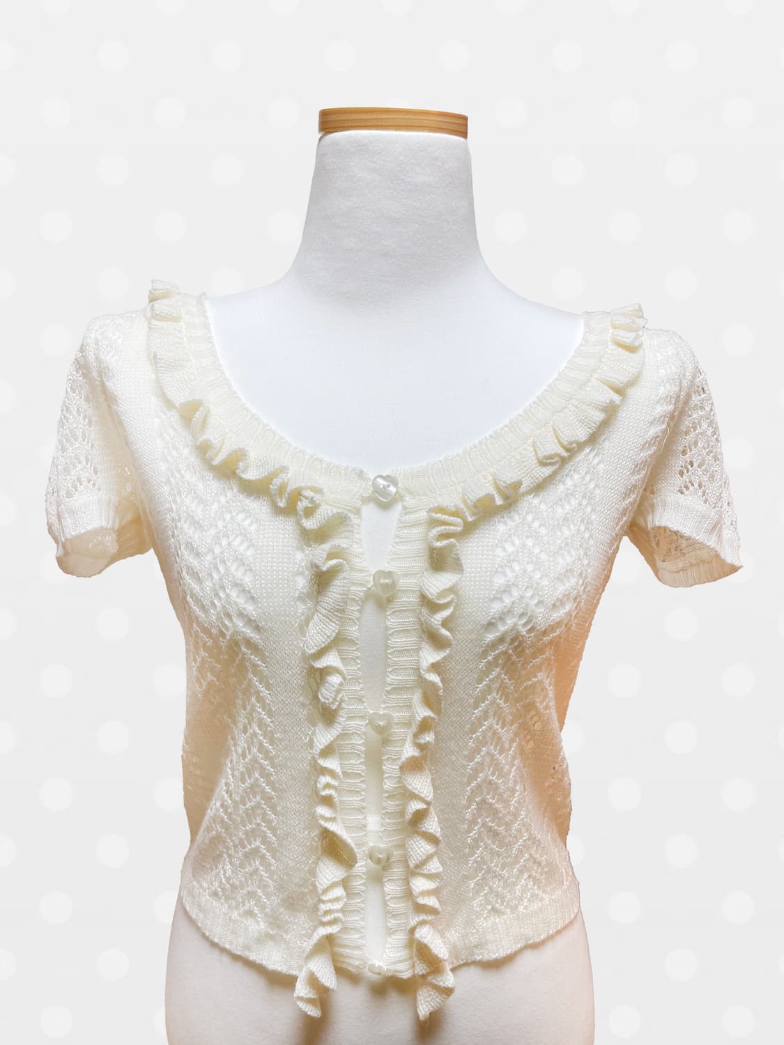 트랄라라  하트 단추 크로쉐 반팔 볼레로 가디건 상품이미지1