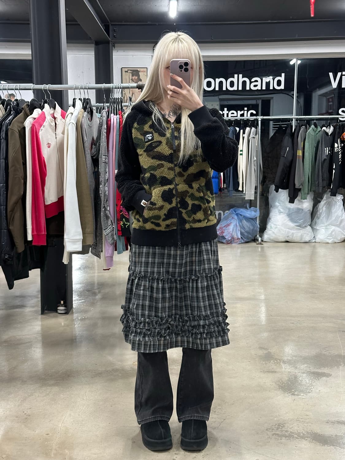 베이프 녹계 후리스 뽀글이 후드 집업 상품이미지2