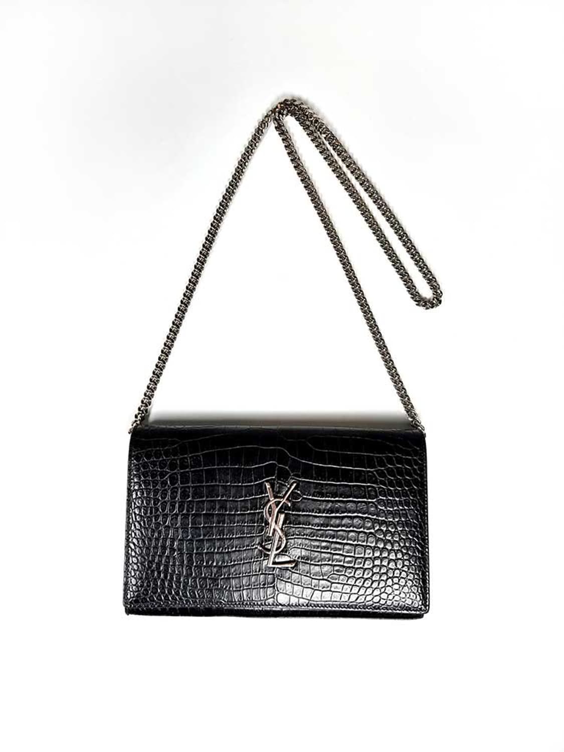 Saint Laurent 생로랑 블랙 크로커다일 케이트 은장 체인 WOC 상품이미지1