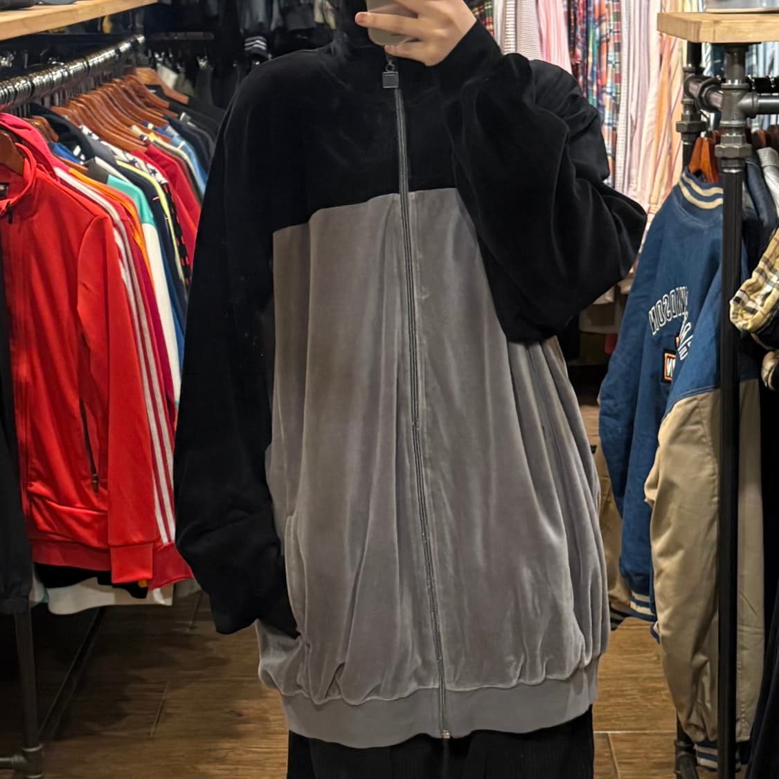 [HI] VTG 벨벳져지 그레이&블랙 배색 상품이미지1