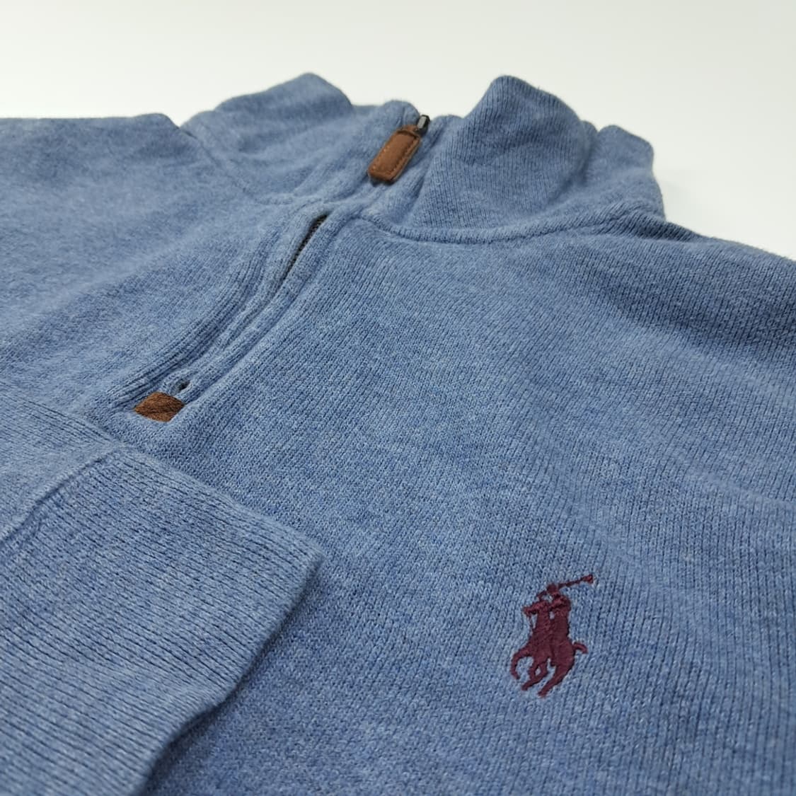 CL786 M 폴로 00s 가죽풀러 라이트블루 하프집업 니트 스웨터 상품이미지4