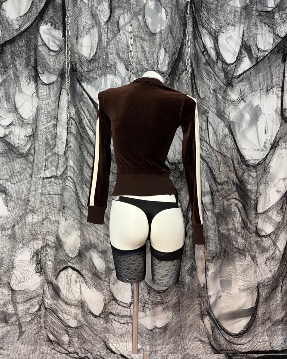 Y2K slim fit crop brown Velvet jersey 상품이미지4