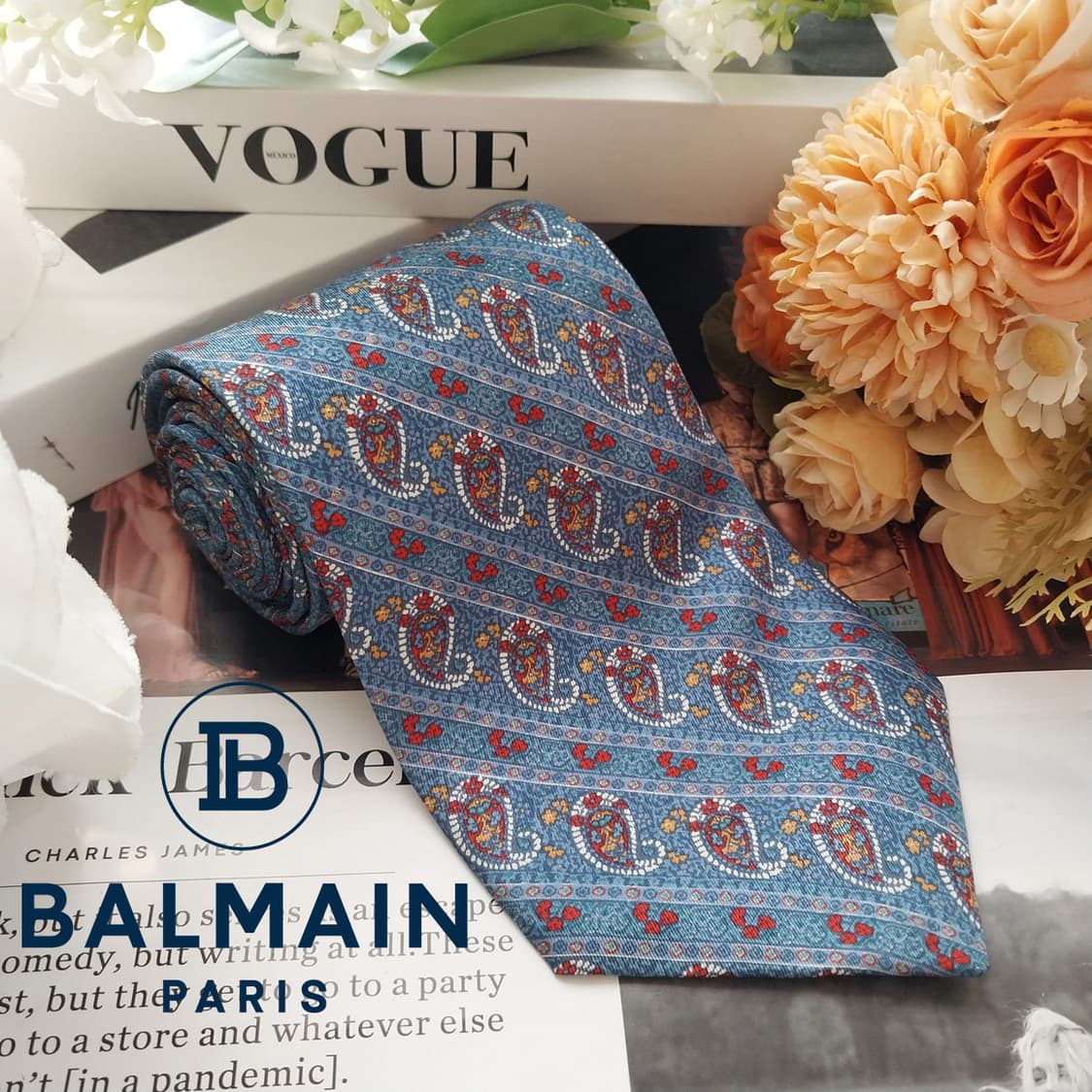 발망 실크 블루 페이즐리 패턴 넥타이 9.5cm A+등급 K1829
 상품이미지2