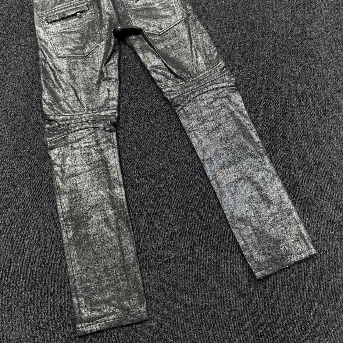 발망 14s 메탈릭 블랙실버 워싱 코팅데님 팬츠 상품이미지6