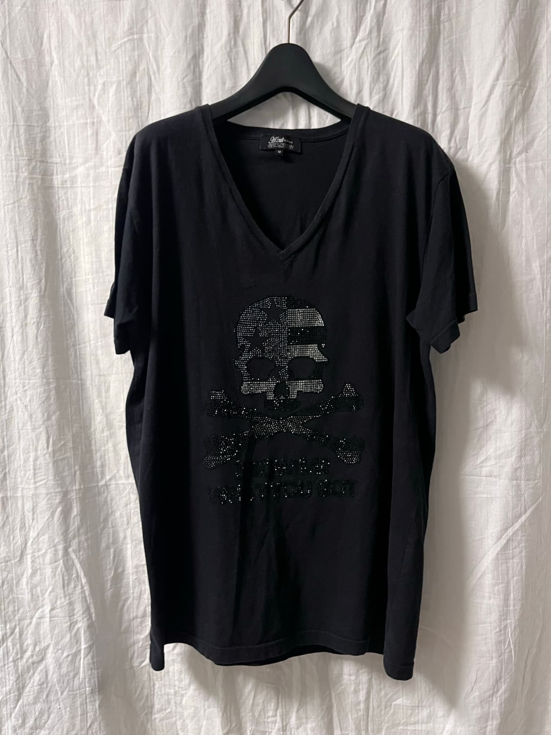American Flag Skull Rhinestone V-Neck 상품이미지3