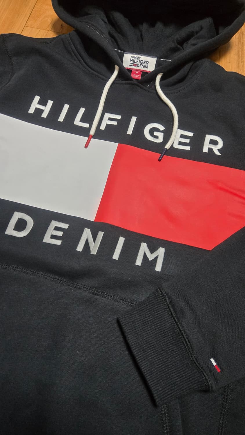 타미힐피거 데님 자수 빅 로고 기모 후드티 남녀공용 상품이미지3