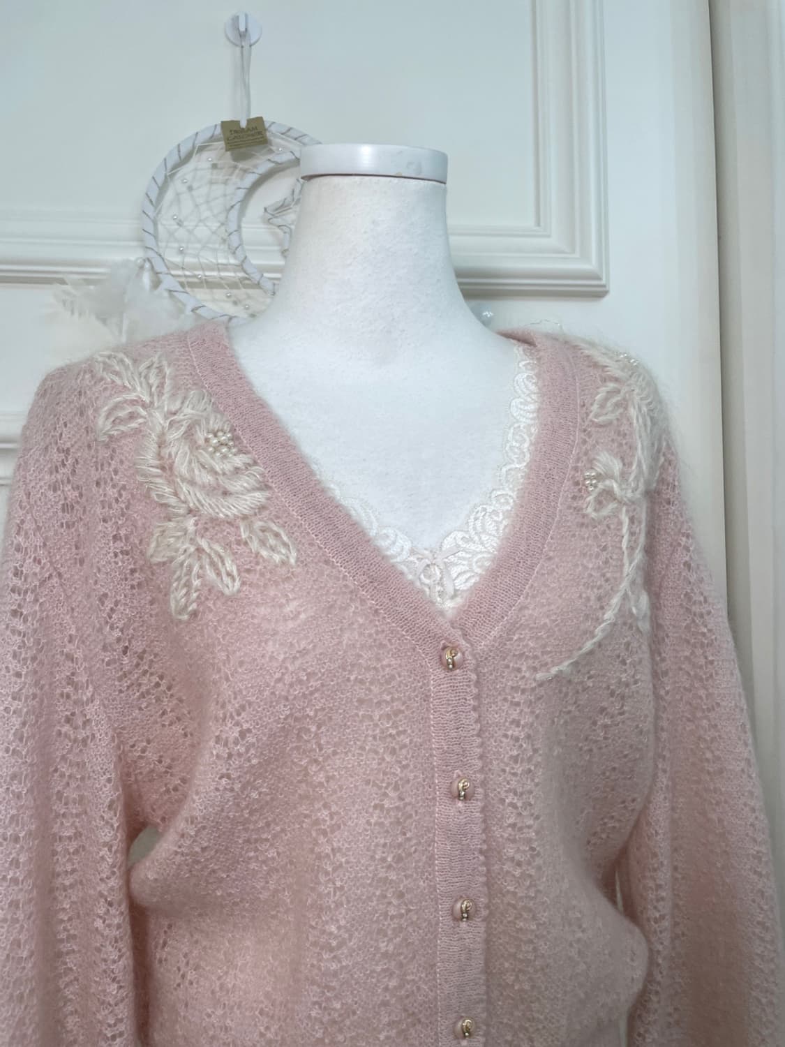 pink ivory flower embroidery cardigan&sh 상품이미지6