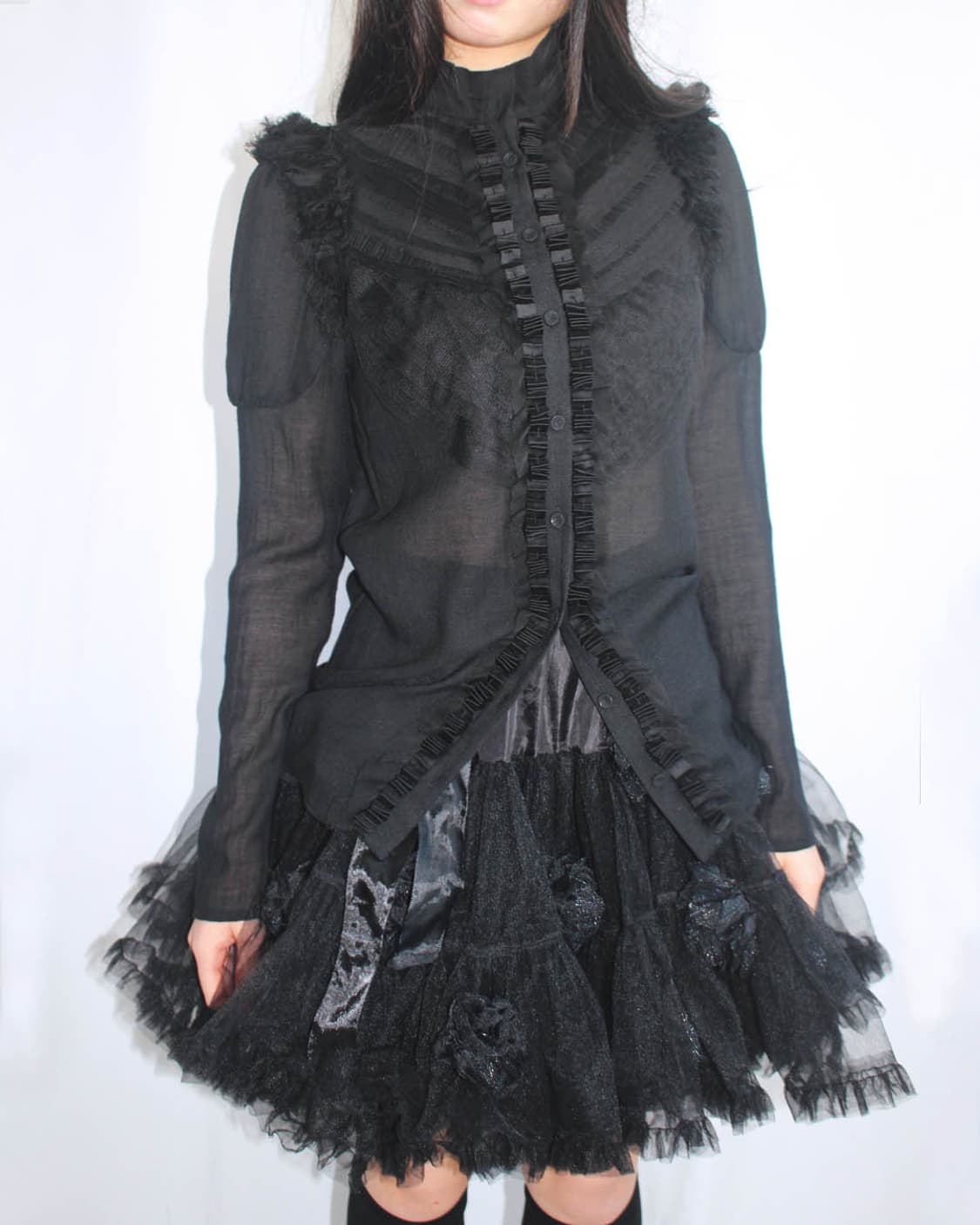 Feather frill layered gothic puff blouse 상품이미지1