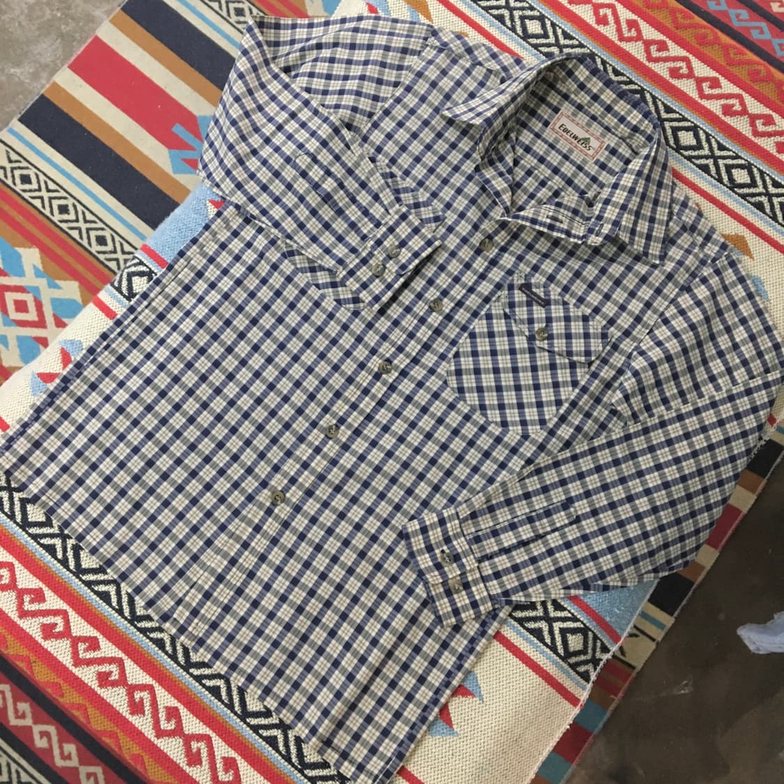 VTG 빈티지 아이보리 네이비 타탄 체크 셔츠 여성 66 상품이미지2