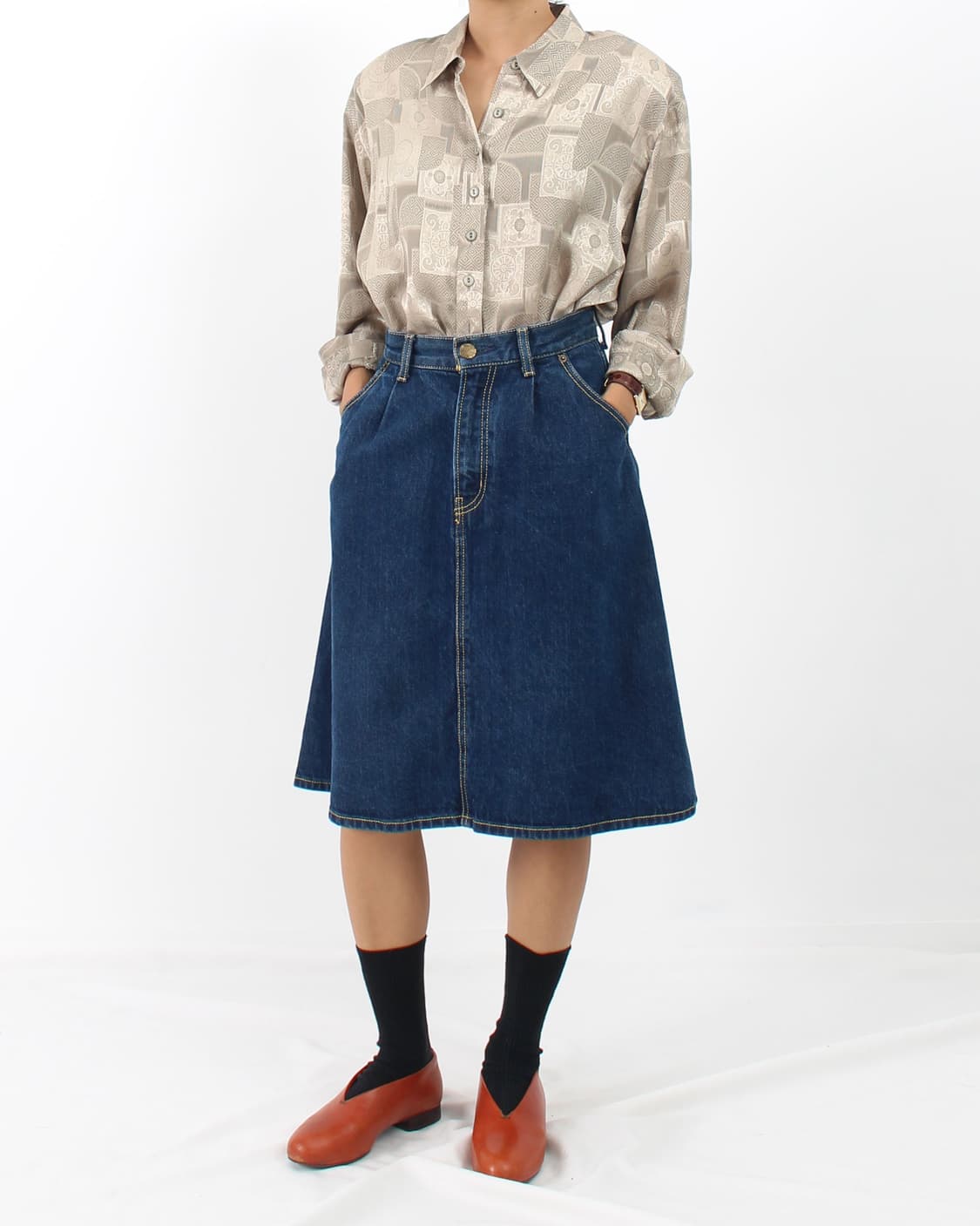 일본 빈티지 플라워 에스닉 패턴 롱 블라우스 상품이미지2