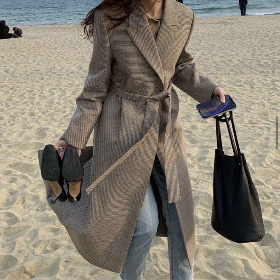 로우클래식 벨트 체크 롱코트 S 상품이미지2