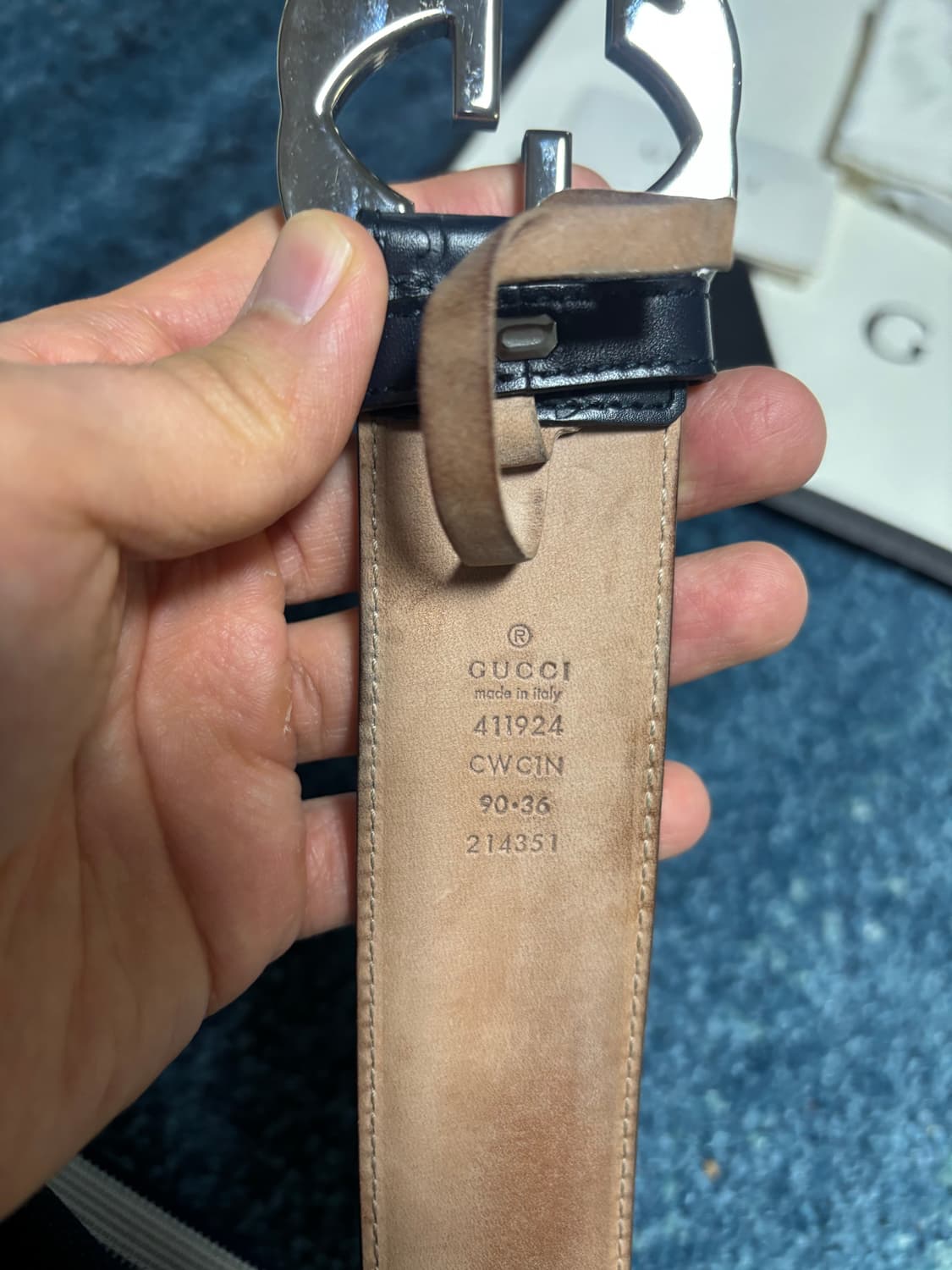구찌 인터로킹 더블G 버클 남성용 벨트 네이비 상품이미지2