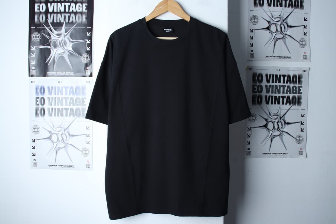 (M-2XL) 나인제트 반팔 티셔츠 오버핏 블랙 무지-H31388 상품이미지2