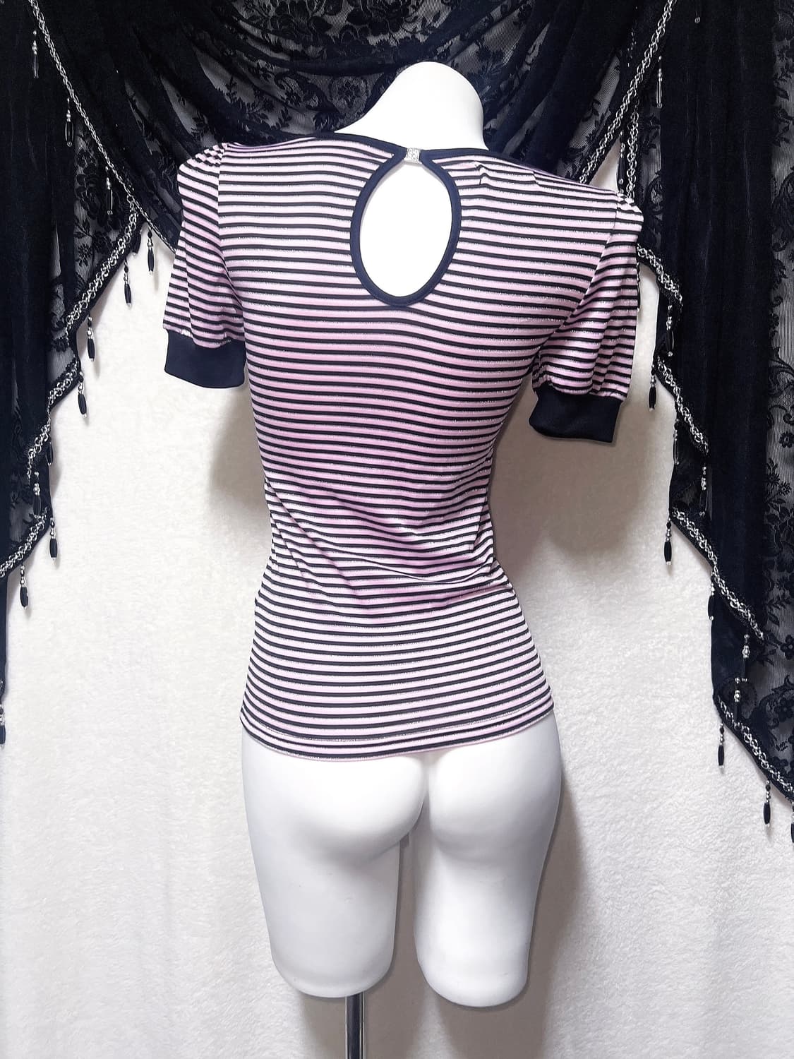 세실맥비 히메갸루 로맨틱 러블리 핑크 스트라이프 프릴 로걀탑 백트임 오네 상품이미지6