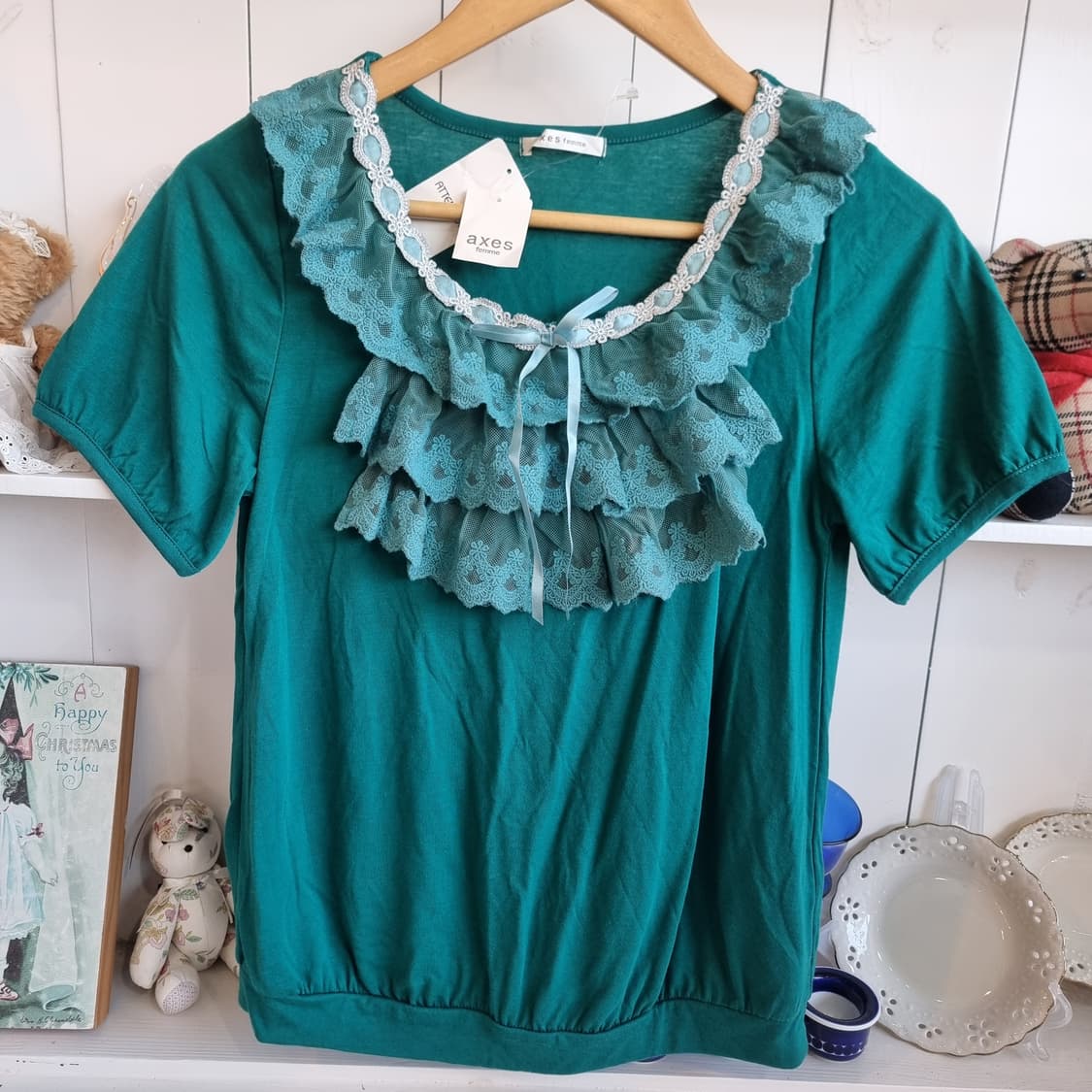 액시스팜므 레이스 프릴 반팔 티셔츠 그린 상품이미지3