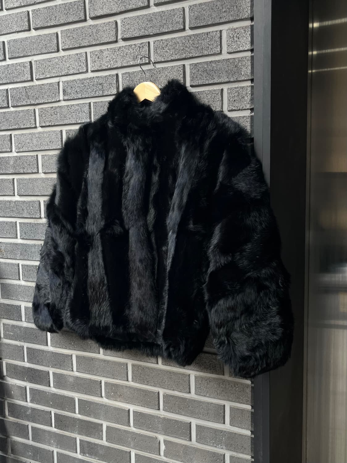 genuine rabbit 천연 래빗퍼 자켓 블랙 상품이미지1