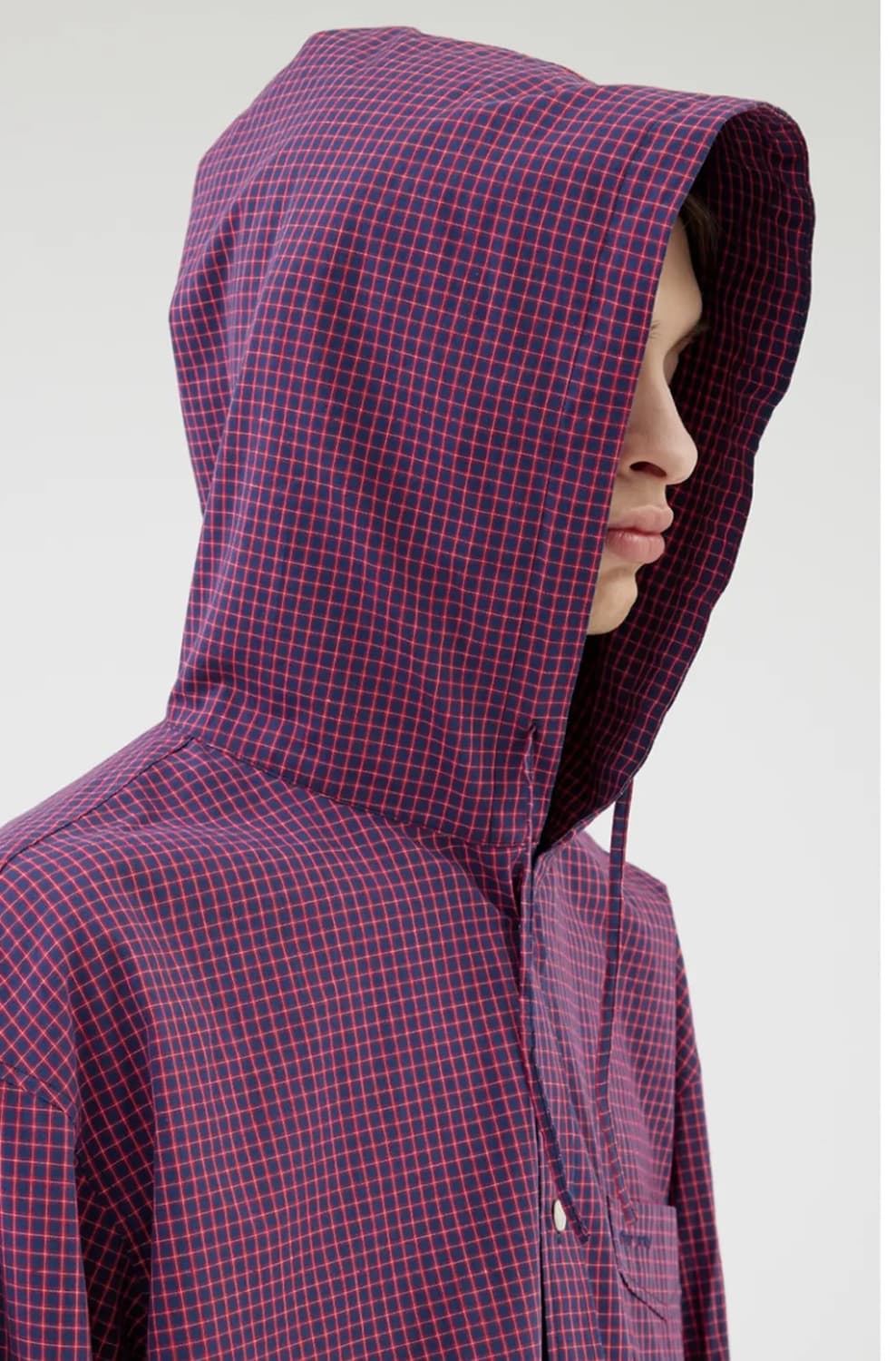 애프터프레이 오버사이즈드 체크 후디 셔츠 버건디 L 상품이미지2