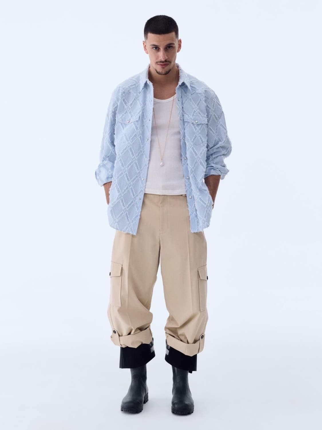 새제품) 렉토 보헤미안 테슬 웨스턴 스트라이프 셔츠 L 상품이미지3