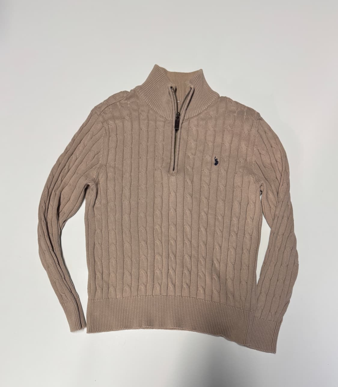 여성 US폴로 꽈배기 하프집업 코튼 니트 M 베이지 상품이미지1