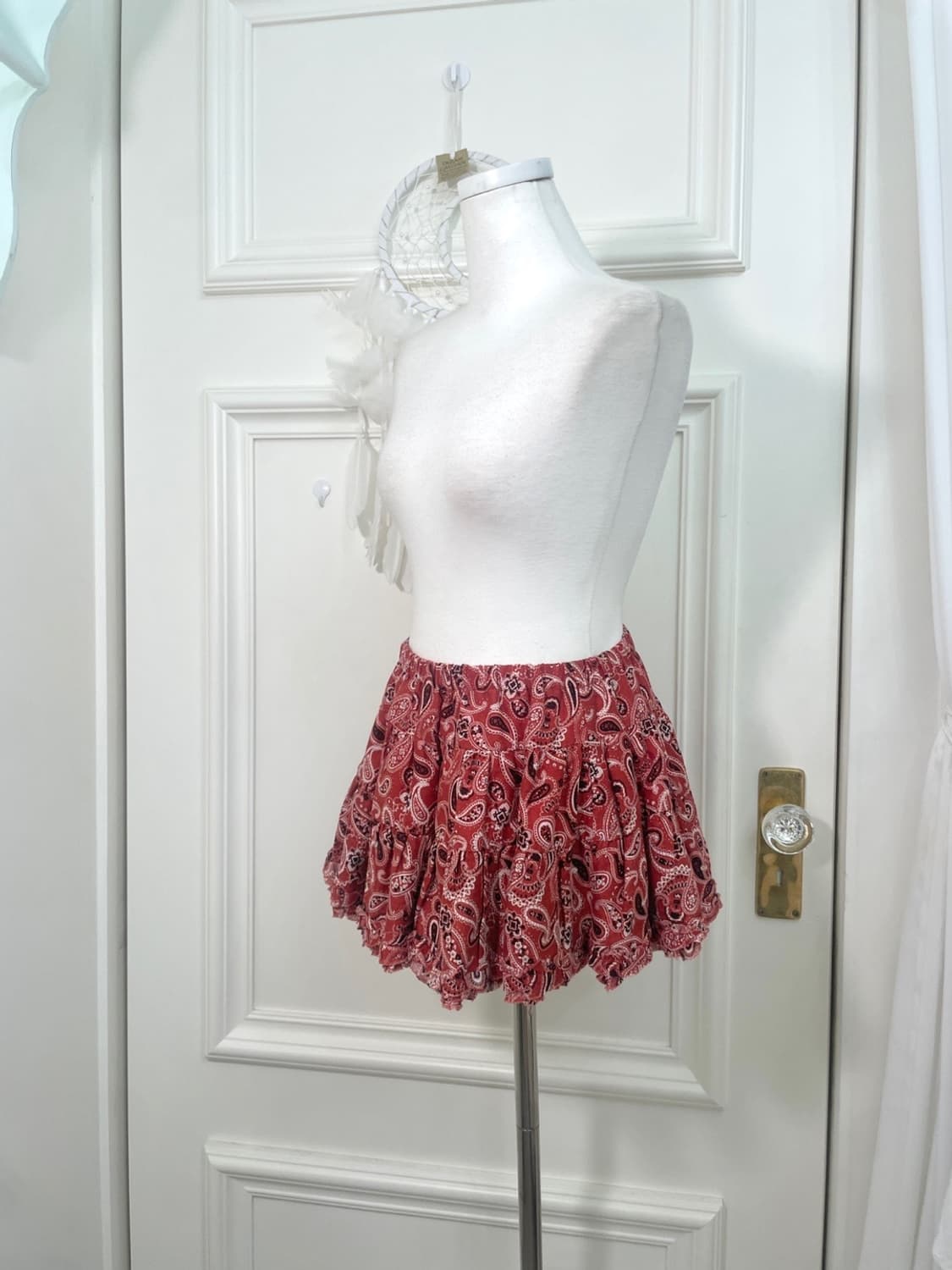 red pasley cotton mini skirt(size-M) 상품이미지2