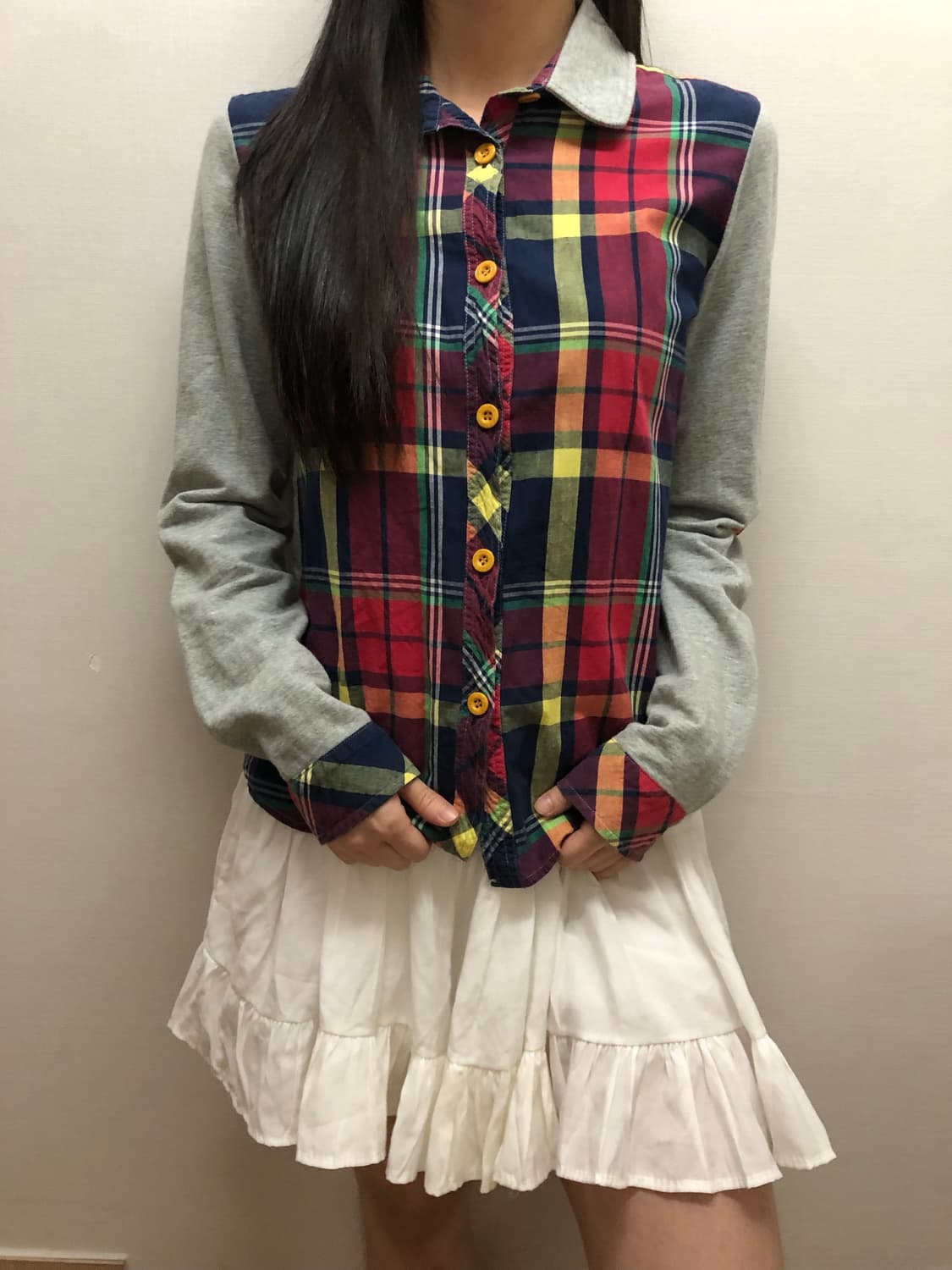 빈티지 그레이 비비드 체크 셔츠 탑 상품이미지2