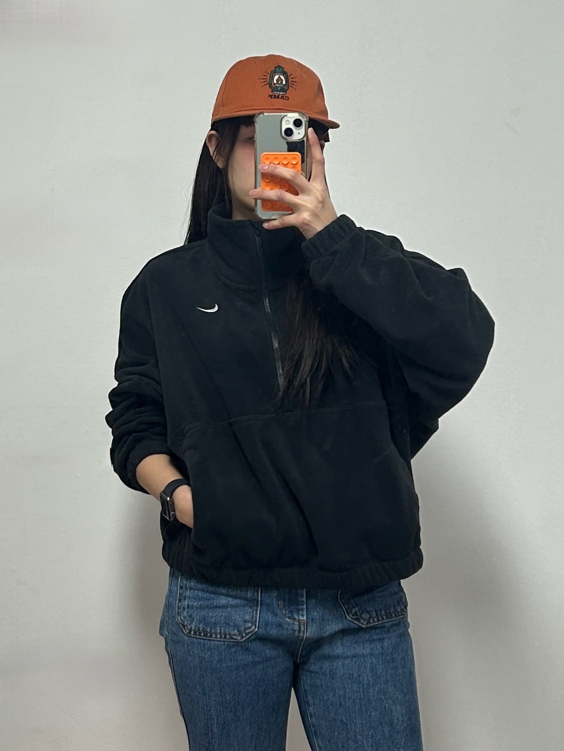 나이키 우먼스 스우시로고 오버사이즈 하프집 플리스 탑 상품이미지1