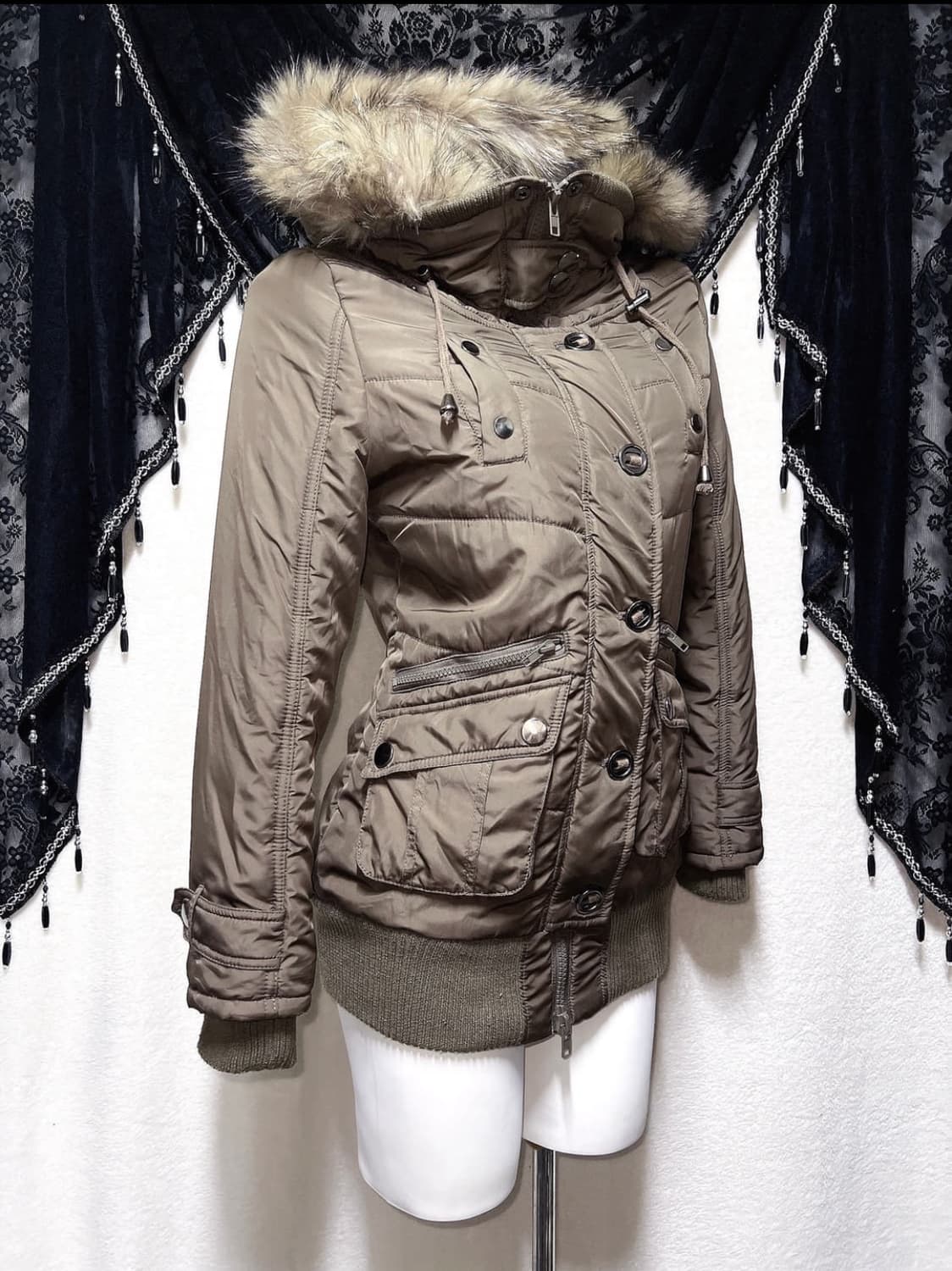 라쿤퍼후드 하이넥 패딩점퍼투웨이 울프죠 y2k 아카이브 펑크 갸루 핀터 상품이미지1