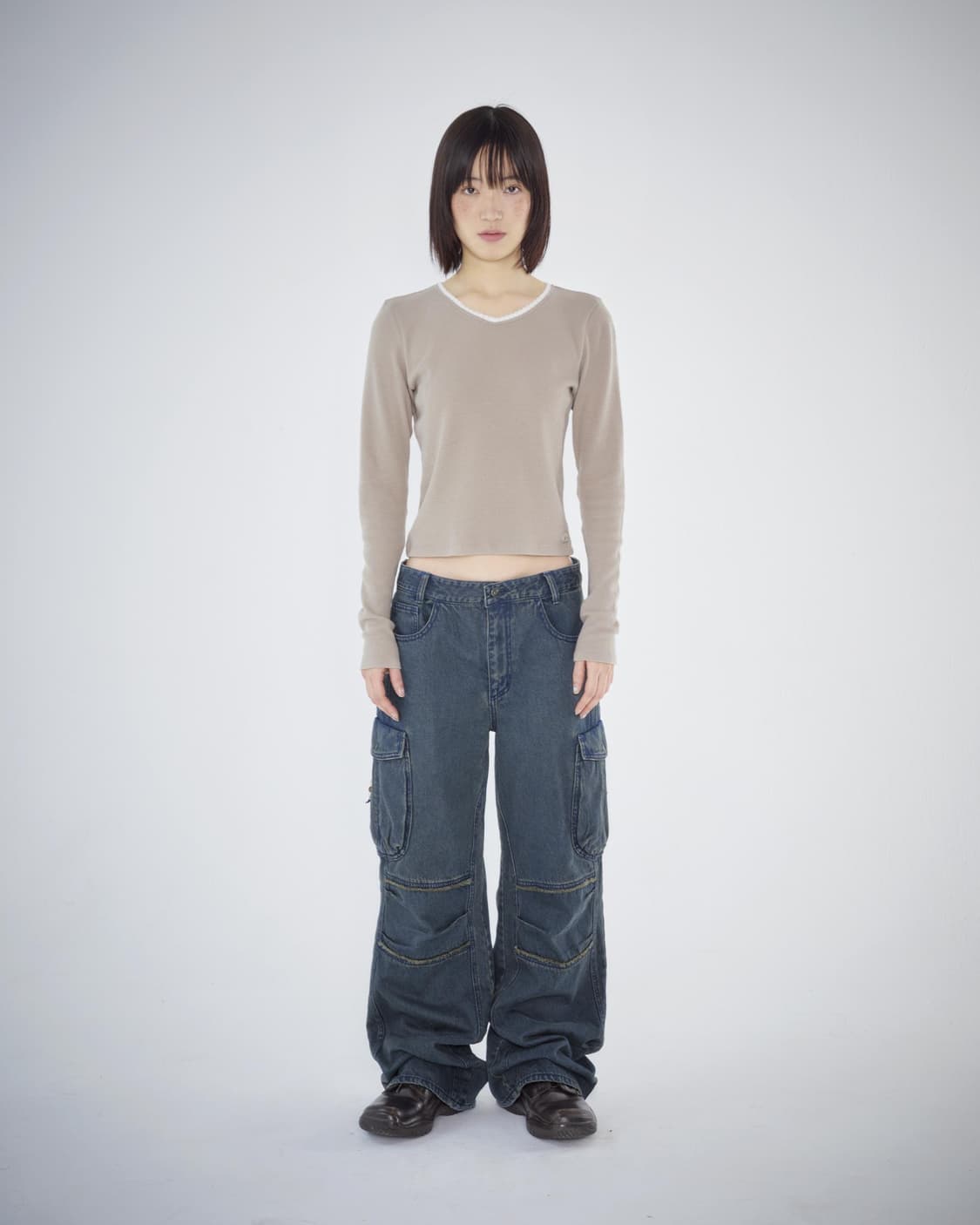 코이세이오 레이스 와플 롱슬리브 베이지 상품이미지2